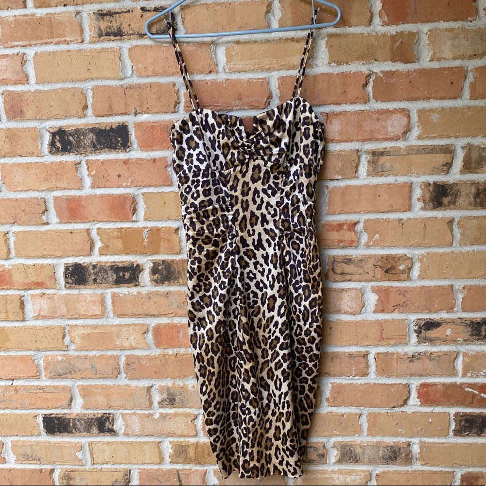 Cache Leopard Party Cocktail Satin Pencil Dress 12